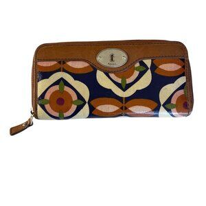 Fossil Key-Per Coated Canvas Floral Zip-Around Wallet w/ Card Slots & ID Window